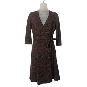 BCBGMaxAzria Brown Zebra Animal Print V-Neck Wrap Long Sleeve Dress SP